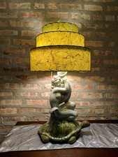 Mid-Century Modern Fiberglass Cone Shade Table Lamp with Black String Design — listing 2