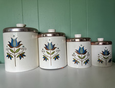 Vintage Ransburg Turquoise Metal Canister Set with Gold Rooster Motif (4 Pieces) — listing 2
