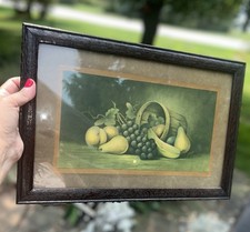 Vintage Still Life Fruit Print in Distressed White Wood Frame, 22" x 26"