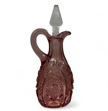 Vintage Imperial Glass Pink Pressed Glass Cruet with Faceted Stopper