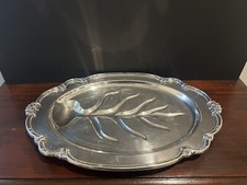 Vintage Silverplate Oval Meat Platter with Tree-of-Life Well and Feathered Leaf Drain Pattern — listing 3
