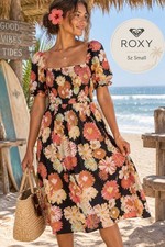 Roxy Mustard Yellow Floral V-Neck Cinched Front Mini Dress, Size Medium — listing 6