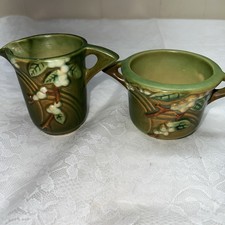 Roseville Pottery Snowberry Pattern Small Creamer / Handled Vase (Green to Tan) — listing 5