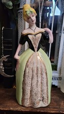 Set of 3 Resin Victorian Lady Figurines with Fabric-Look Gowns and Feather Hats — listing 5