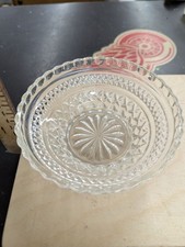 Vintage Pressed Glass Serving Bowl with Hobnail and Floral Fan Pattern — listing 2