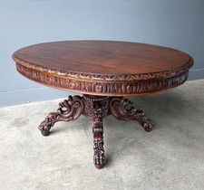 Antique American Victorian Quartersawn Oak Extension Dining Table with Carved Reeded Legs on Casters — listing 5