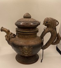 Tibetan/Nepalese Copper and Brass Butter Tea Pot with Dragon Spout and Makara Handle — listing 6