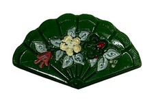 Vintage Forest Green Pressed Glass Footed Fan Vase with Diamond Point Pattern — listing 4