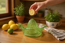 Vintage Green Uranium (Vaseline) Glass Reamer Juicer with Spout and Handle