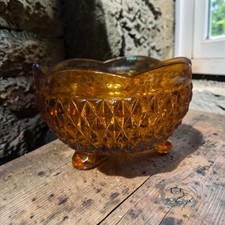 Vintage Amber Glass Scalloped Console Bowl