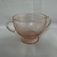 Green Uranium Depression Glass Open Sugar Dish, Florentine/Poppy or Florentine Pattern, 3 inches tall — listing 4