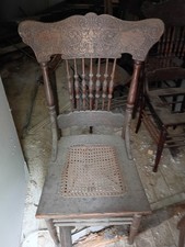 Antique Oak Pressed-Back Side Chair with Caned Seat — listing 5