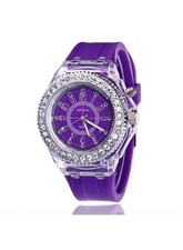 Geneva Large Face Chevron Dial Rhinestone Bezel Quartz Watch, Dark Gray Silicone Strap — listing 4