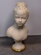 Vintage Chalkware Bust of a Young Girl with Braided Updo on Gilt Base