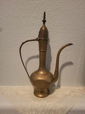 Vintage Solid Brass Pitcher Made in India, 8.5" Tall with Dark Patina — listing 3