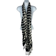 Woven Viscose Striped Fringe Scarf with Textured Nubby Threads — listing 6
