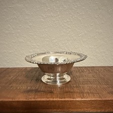 Vintage Silver-Plated Repoussé Footed Compote / Centerpiece Bowl with Rose Motif and Scroll Handles — listing 4