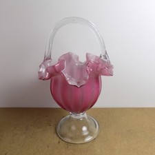 Hand-Blown Art Glass Basket Vase, Cobalt Blue and White Swirl, Murano Style — listing 6