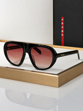 Prada Oversized Acetate Aviator Sunglasses - Black Frame with Brown Gradient Lenses — listing 4