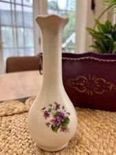 Vintage Ceramic Bud Vase with Ribbed Column Form and Relief Panel, Green and Cream Glaze — listing 4