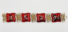 Vintage Grey Enamel Swirl Panel Link Bracelet with Alternating Oval and Square Stations — listing 4