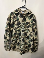 Vintage Olive Green Chamois Flannel Shirt with Camouflage Sleeves and Yoke — listing 3