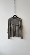 Dolce & Gabbana Black Pointelle Knit Henley Top with Blue Glitter Logo, Size 42 — listing 5