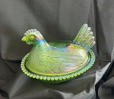 Indiana Glass Iridescent Blue Carnival Glass Hen on Nest Covered Dish — listing 3
