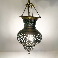 Pair of Moroccan Pierced Brass Floor Lamps / Torchère Lamp Bases with Bulbous Body and Spire Finial — listing 4