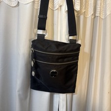 Franco Sarto Black Textured Satchel Handbag with Tan Webbed Handles — listing 4