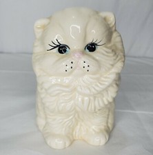 White Plush Kitten with Pink Nose and Rosebud Accent, Maker Unknown