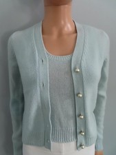Christian Dior Boutique Paris Poppy Print Twinset - Cardigan & Tank, Wool/Silk/Cashmere, Sage Green, Size USA 10 — listing 4
