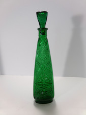 Vintage Empoli Green Glass Genie Bottle Decanter with Flower Stopper — listing 4