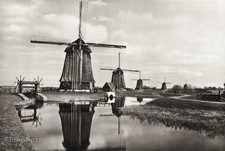 Antique 1901 Sepia Photogravure Print of Windmill Landscape with Sailboat in Oak Frame