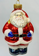 Large Blown Glass Santa Claus Figurine with Toy Sack and Teddy Bear — listing 3