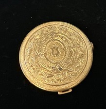 Vintage Round Engraved Compact / Powder Box Lid with Floral Scrollwork and Vacant Cartouche — listing 3