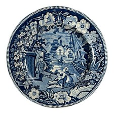 Blue & White Transferware Plate, English Village Street Scene 'Ye Olde Curiosity Shop', listing 4