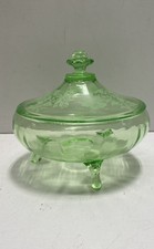 Set of Green Uranium/Vaseline Depression Glass Octagonal Bread & Butter Plates — listing 2