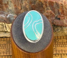 Vintage Southwestern Sterling Silver Men's Ring with Square Turquoise Cabochon — listing 3