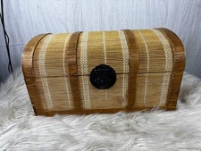 Decorative Woven Wood Storage Trunk Box with Antiqued Brass Hardware — listing 6