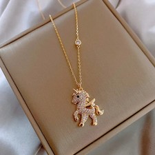 Gold-Tone Rhinestone Pave Horse Circle Pendant — listing 6