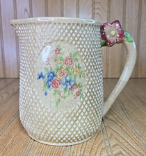 Vintage Hand-Painted Miniature Ceramic Pitcher with Orange Rim and Floral Body, Made in Japan — listing 3
