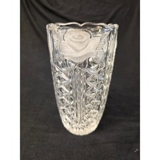 Pressed Crystal Vase with Frosted Rose & Floral Rim, Scalloped Top — listing 5