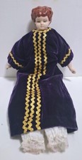 Vintage 12 Inch Porcelain China Head Doll in Gold Satin Dress with Black Tulle Overlay — listing 5