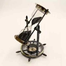 Vintage Brass Hourglass Sand Timer, 5 in. Tall, White Sand — listing 2