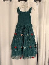 Mini Boden Girls Green Corduroy Christmas Dress with Embroidered Holiday Motifs, Size 8-9Y — listing 2