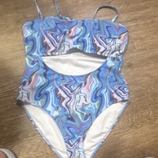 Colorful Abstract Swirl Print One-Piece Swimsuit with Matching Chiffon Sarong Cover-Up Set — listing 5