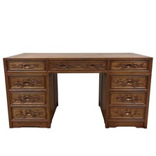 Chinese rosewood secretary Chinese Carved Rosewood Slant-Front Secretary Desk with Village Scene Relief — listing 5