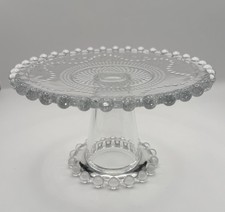 Vintage Candlewick-Style Beaded Rim Glass Pedestal Cake Stand with Starburst Pattern — listing 2