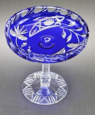 Cobalt Blue Cut-to-Clear Crystal Compote with Grape and Vine Motif, listing 6